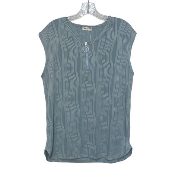 Style Infusion Textured Sleeveless Top Womens 2X Blue New Front Zipper - Picture 1 of 8